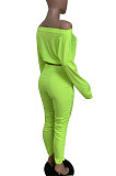 Yellow Women Batwing Sleeve Pure Color Long Sleeve Crop Ruffle Pants Sets LD8768-2