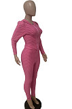 Pink Women Autumn Winter Sport Yoga Long Sleeve Cardigan Zipper Solid Color Casual Pants Sets LD81046-1