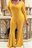 Black Sexy Cotton Blend Long Sleeve Slim Fitting Solid Color Flare Jumpsuits ZMM9123-3