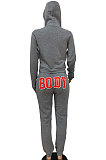 Black Women Solid Color Hooded Top Sport Letters Printing Pants Sets LD8796-2