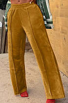 Bright Yellow Simple Luxe Velvet Pure Color Casual Wide Leg Pants DN8638-2