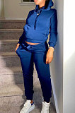 Navy Blue Autumn Winter New Velvet Long Sleeve Hoodie Trousers Plain Color Sports Sets LML274-7