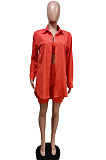 Orange Romantic Women's Condole Belt Tank&Long Sleeve Sunscreen Shirt Shorts Three Piece F88398-2
