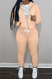 SUPER WHOLESALE | Grey Wholesale Sports Women Long Sleeve Zipper Hoodie Bodycon Pants Solid Color Sets LML273-3