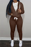 SUPER WHOLESALE | Black Wholesale Sports Women Long Sleeve Zipper Hoodie Bodycon Pants Solid Color Sets LML273-1