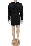 Black Wholesale Cotton Preppy Long Sleeve Hoodie Mini Dress DN8639-3
