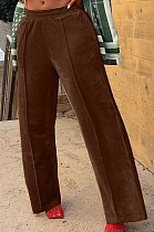 Dark Brown Simple Luxe Velvet Pure Color Casual Wide Leg Pants DN8638-1