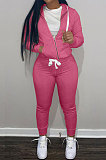 SUPER WHOLESALE | Coffee Wholesale Sports Women Long Sleeve Zipper Hoodie Bodycon Pants Solid Color Sets LML273-2