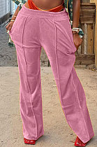 Pink Simple Luxe Velvet Pure Color Casual Wide Leg Pants DN8638-4