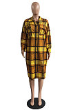 Yellow New Luxe Plaid Woolen Cloth Long Sleeve Lapel Neck Single-Breasted Long Jacket Coat H1749-2