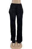 Black Simple Luxe Velvet Pure Color Casual Wide Leg Pants DN8638-3
