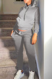 Grey Autumn Winter New Velvet Long Sleeve Hoodie Trousers Plain Color Sports Sets LML274-1