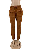 Yellow Modest New Double-Sided Velvet Solid Pocket Cargo Pants DN8637-1
