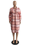 Pink New Luxe Plaid Woolen Cloth Long Sleeve Lapel Neck Single-Breasted Long Jacket Coat H1749-1