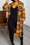 Grey New Luxe Plaid Woolen Cloth Long Sleeve Lapel Neck Single-Breasted Long Jacket Coat H1749-3