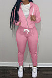 SUPER WHOLESALE | Pink Wholesale Sports Women Long Sleeve Zipper Hoodie Bodycon Pants Solid Color Sets LML273-6