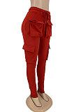 Red Modest New Double-Sided Velvet Solid Pocket Cargo Pants DN8637-2