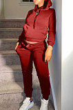 Red Autumn Winter New Velvet Long Sleeve Hoodie Trousers Plain Color Sports Sets LML274-8
