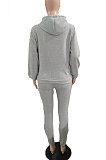 Khaki Autumn Winter New Velvet Long Sleeve Hoodie Trousers Plain Color Sports Sets LML274-5