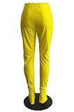 Yellow Modest New Pure Color Hem Slit Skinny Pants H1752 