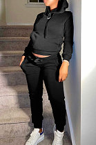 Black Autumn Winter New Velvet Long Sleeve Hoodie Trousers Plain Color Sports Sets LML274-2