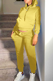 Yellow Autumn Winter New Velvet Long Sleeve Hoodie Trousers Plain Color Sports Sets LML274-3