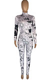 Pink White Fashion New Design Printed Long Sleeve High Neck Slim Fitting Jumpsuits YC8055