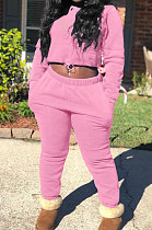 Pink Modest New Cotton Hoody Tops Jogger Pants Plain Color Sets DN8643-3