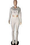 Black Women Pure Color Cardigan Hoodie Top Zipper Dew Waist Pants Sets LD81071-4