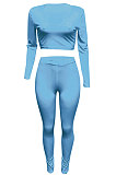 White Women Ribber V Collar Long Sleeve Solid Color Bodycon Jumpsuits Pants Sets Q979-1