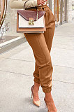 Brown Luxe Simple Pu Leather Casual Pencil Pants DN8642-1
