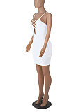 White Euramerican Backless Sexy Condole Belt Tied Hollow Out Mid Waist Tight Mini Dress WMZ2681-3