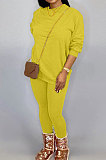 Yellow Women Long Sleeve Round Collar Pure Color Pants Sets LD86311-2