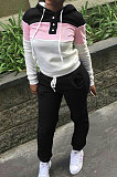 Grey Casual  Preppy Thicken Spliced Long Sleeve Hoodie Tops Jogger Pants Sport Sets W8359-1