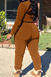 Coffee Modest New Cotton Hoody Tops Jogger Pants Plain Color Sets DN8643-2