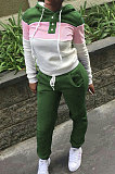 Blue Casual  Preppy Thicken Spliced Long Sleeve Hoodie Tops Jogger Pants Sport Sets W8359-3