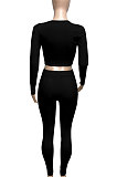Red Women Ribber V Collar Long Sleeve Solid Color Bodycon Jumpsuits Pants Sets Q979-3