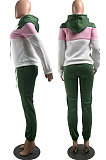Red Casual  Preppy Thicken Spliced Long Sleeve Hoodie Tops Jogger Pants Sport Sets W8359-2