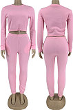 Pink Modest New Cotton Hoody Tops Jogger Pants Plain Color Sets DN8643-3