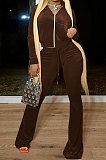 Black Women Autumn Winter Pleuche Hoodie Top Zipper Back Hot Drilling Letters Pure Color Casual Pants Sets LD81062-1