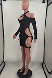 Black Night Club Sexy Ribber Halter Neck Bandage Hollow Out Hip Dress HH88989-3