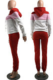 Blue Casual  Preppy Thicken Spliced Long Sleeve Hoodie Tops Jogger Pants Sport Sets W8359-3