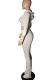 Yellow Women Pure Color Cardigan Hoodie Top Zipper Dew Waist Pants Sets LD81071-2