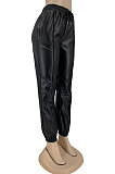 Black Luxe Simple Pu Leather Casual Pencil Pants DN8642-3