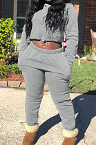 Grey Modest New Cotton Hoody Tops Jogger Pants Plain Color Sets DN8643-5