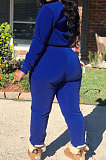 Royal Blue Modest New Cotton Hoody Tops Jogger Pants Plain Color Sets DN8643-1