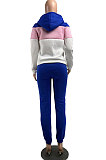 Red Casual  Preppy Thicken Spliced Long Sleeve Hoodie Tops Jogger Pants Sport Sets W8359-2