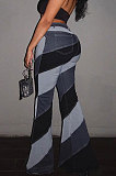 Grey Modest New Matching Color Spliced Flare Pants SZS1002-2