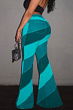 Cyan Green Modest New Matching Color Spliced Flare Pants SZS1002-3