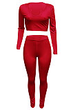 Sky Blue Women Ribber V Collar Long Sleeve Solid Color Bodycon Jumpsuits Pants Sets Q979-5